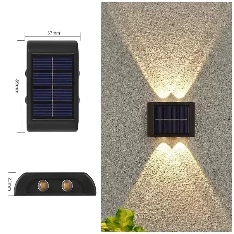 Luces solares de pared para exterior cálidas/blancas, lámpara solar de pared para porche con iluminación superior e inferior para jardín, calle, paisaje, balcón, patio