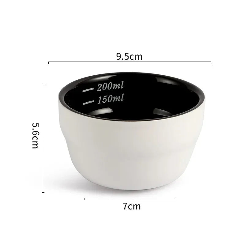 Tazón de café de cerámica de 200 ml con escala Tazón de medición engrosado Taza de cata en U con cuchara Taza medidora de espresso Accesorios de café