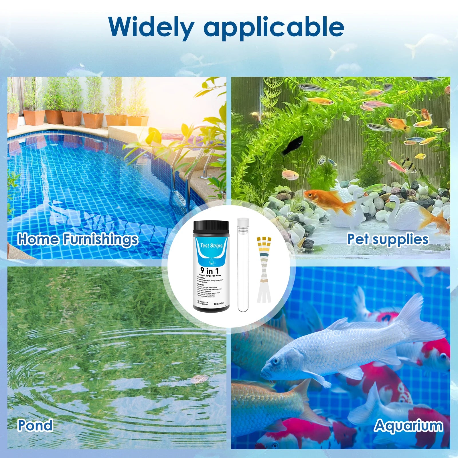 100 tiras reactivas para acuario 9 en 1/7 en 1, kit de prueba rápida y precisa para pecera con tubo de ensayo, monitor de calidad del agua, tiras de prueba de pH