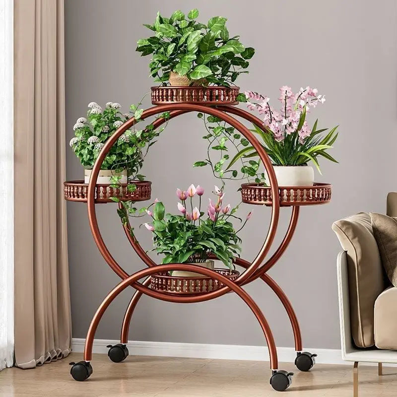Soporte metálico de varios niveles para plantas con ruedas, para interior y exterior, estante para macetas, soporte para plantas para salón, balcón y exterior