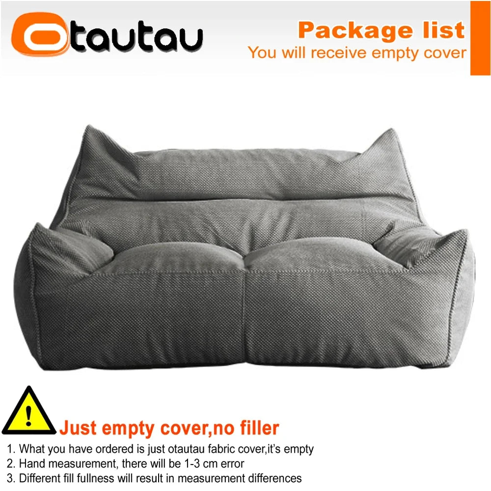 OTAUTAU Sofá Puf de Gofrado Suave de 1-2 Plazas, Funda sin Relleno, Sillón Puf, Sofá Perezoso, Cama Tumbona, Otomana, Taburete SF182