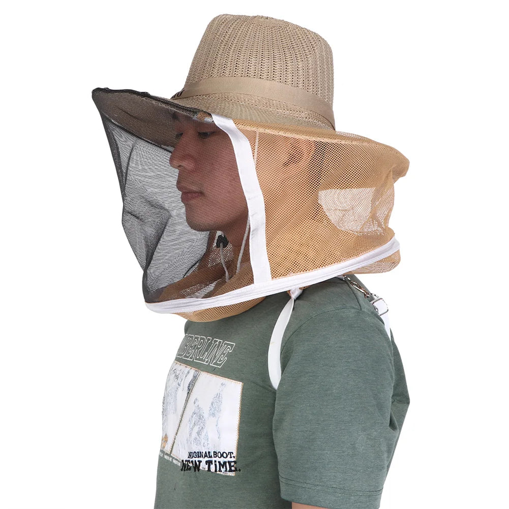 Sombrero de vaquero para apicultor, velo de apicultura al aire libre, sombrero de vaquero para apicultor transpirable, velo de apicultura ignífugo, protector de cabeza y cara