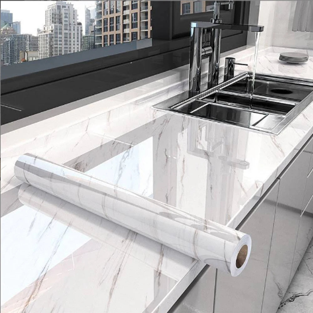 40cm Mármol Papel Pintado Autoadhesivo Armario de Cocina Estufa Encimera Papel de Contacto PVC Impermeable Adhesivos de Azulejos de Renovación de Pared