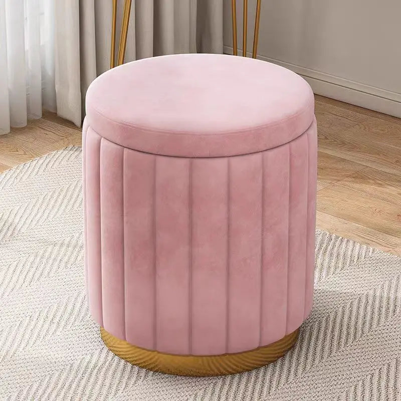 Taburete de almacenamiento de moda, taburete para cambiarse los zapatos, taburete de maquillaje, taburete redondo para tocador de dormitorio, taburete redondo nuevo con espacio de almacenamiento