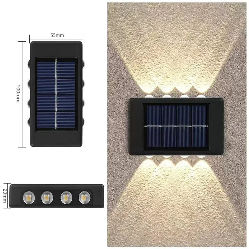 Lámpara de pared solar exterior impermeable luces solares arriba y abajo lente convexa iluminación para jardín calle paisaje balcón exterior dec