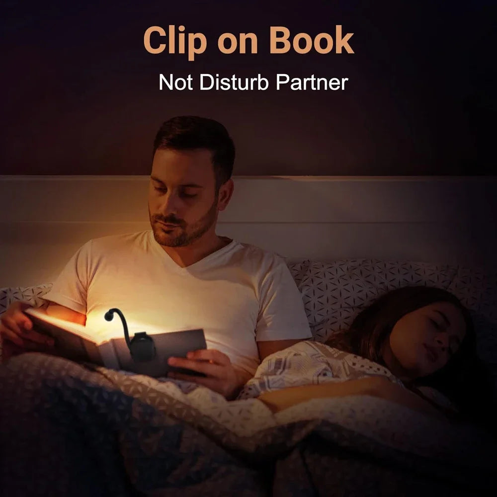 Mini lámpara de lectura LED de 3 colores con protección ocular, clip ajustable, giro de 360°, recargable, para viajes, dormitorio, lectura