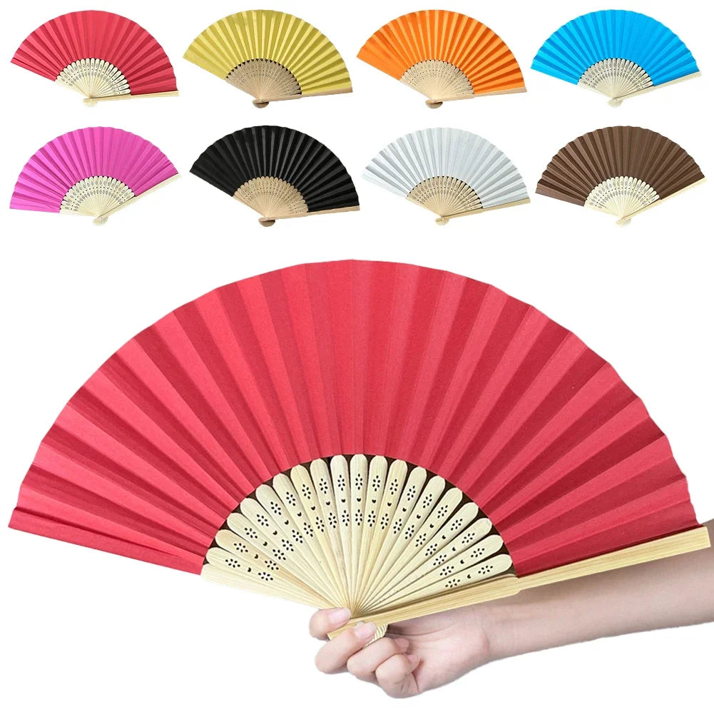 Abanico de mano, abanico de papel de bambú, abanico plegable de bolsillo, abanicos de invitados de color sólido, regalo de invitado de bricolaje para bodas, cumpleaños, fiestas de verano