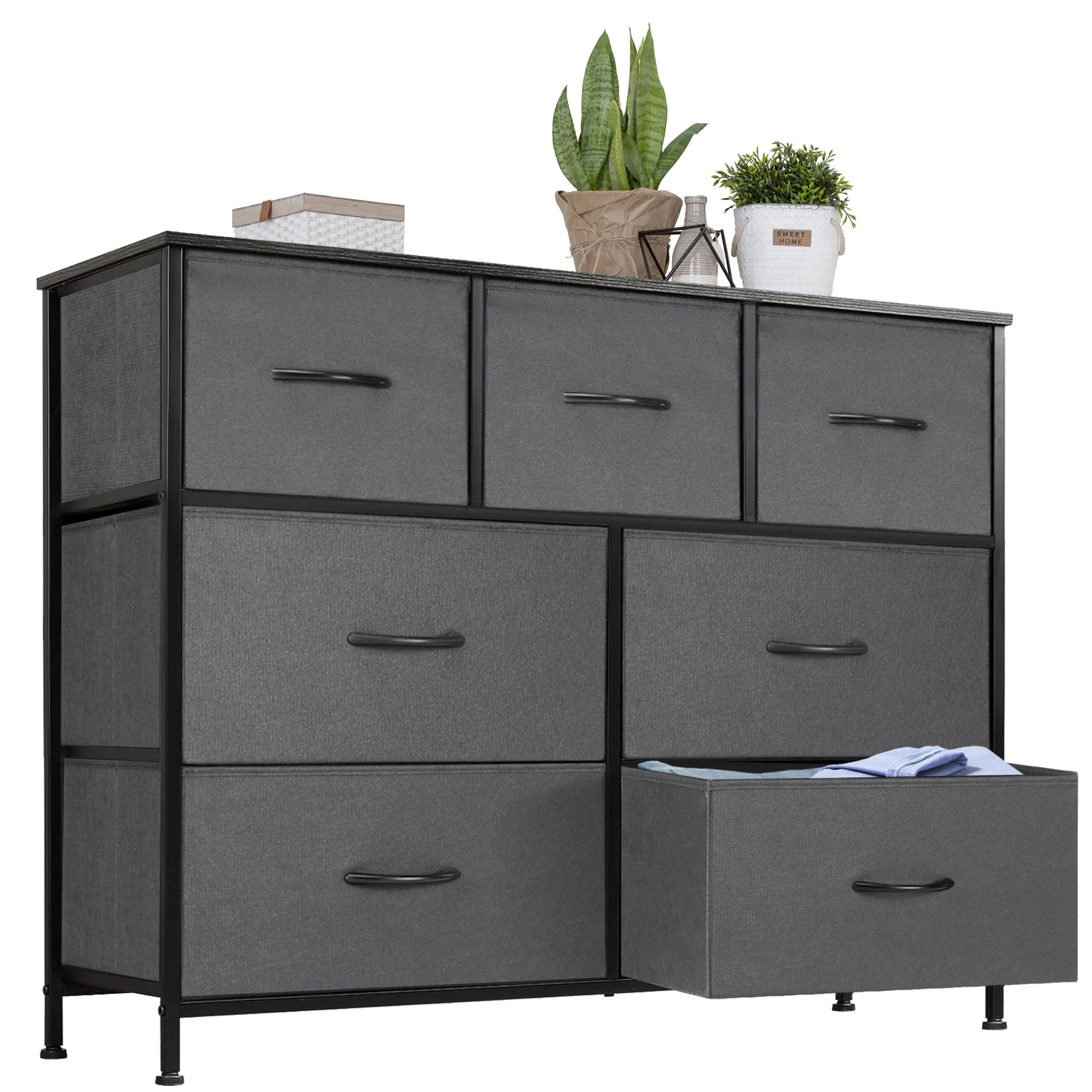 JHK Cómoda para dormitorio con 7 cajones de tela Organizador de almacenamiento Armario Cofre Ropa para sala de estar Vitrina de muebles