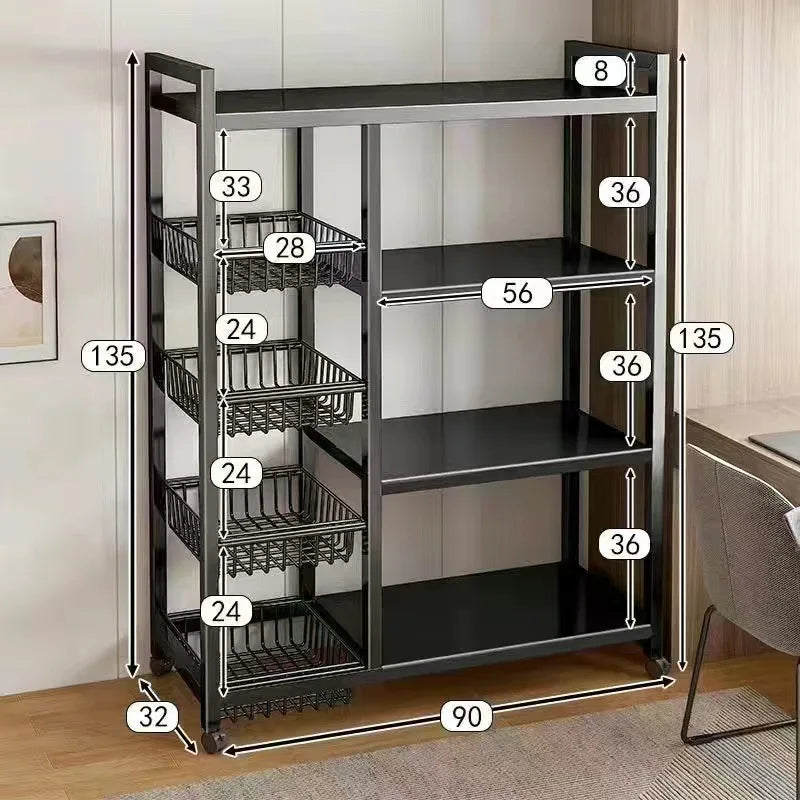 Estante de almacenamiento móvil multiusos, cesta de malla desmontable, estante de almacenamiento de cocina, estante de balcón para sala de estar