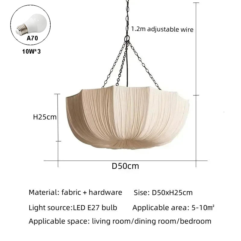Lámparas colgantes de cadena de hierro retro, araña de tela japonesa, lámpara de techo para sala de estar, comedor, dormitorio, lámpara colgante
