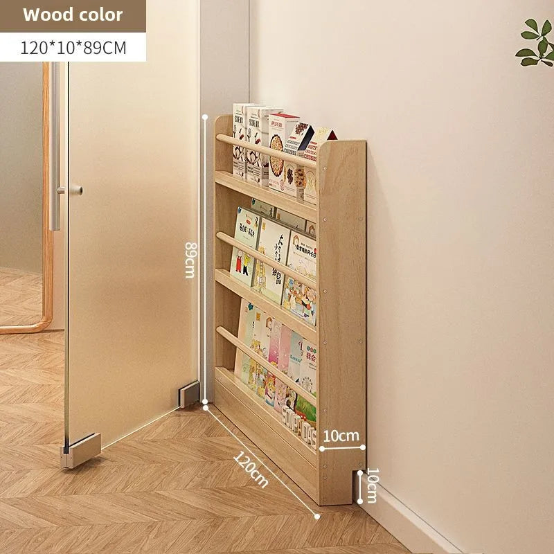 Estantería de madera maciza, estante de almacenamiento de varias capas de pie montado en la pared, estantería para el hogar, estantería delgada detrás de la puerta