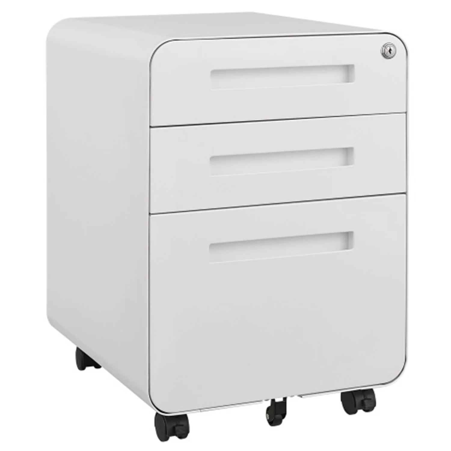 Archivador metálico con cerradura de 3 cajones, móvil, para guardar debajo del escritorio, con 5 ruedas, antivuelco, para organización de oficina en casa