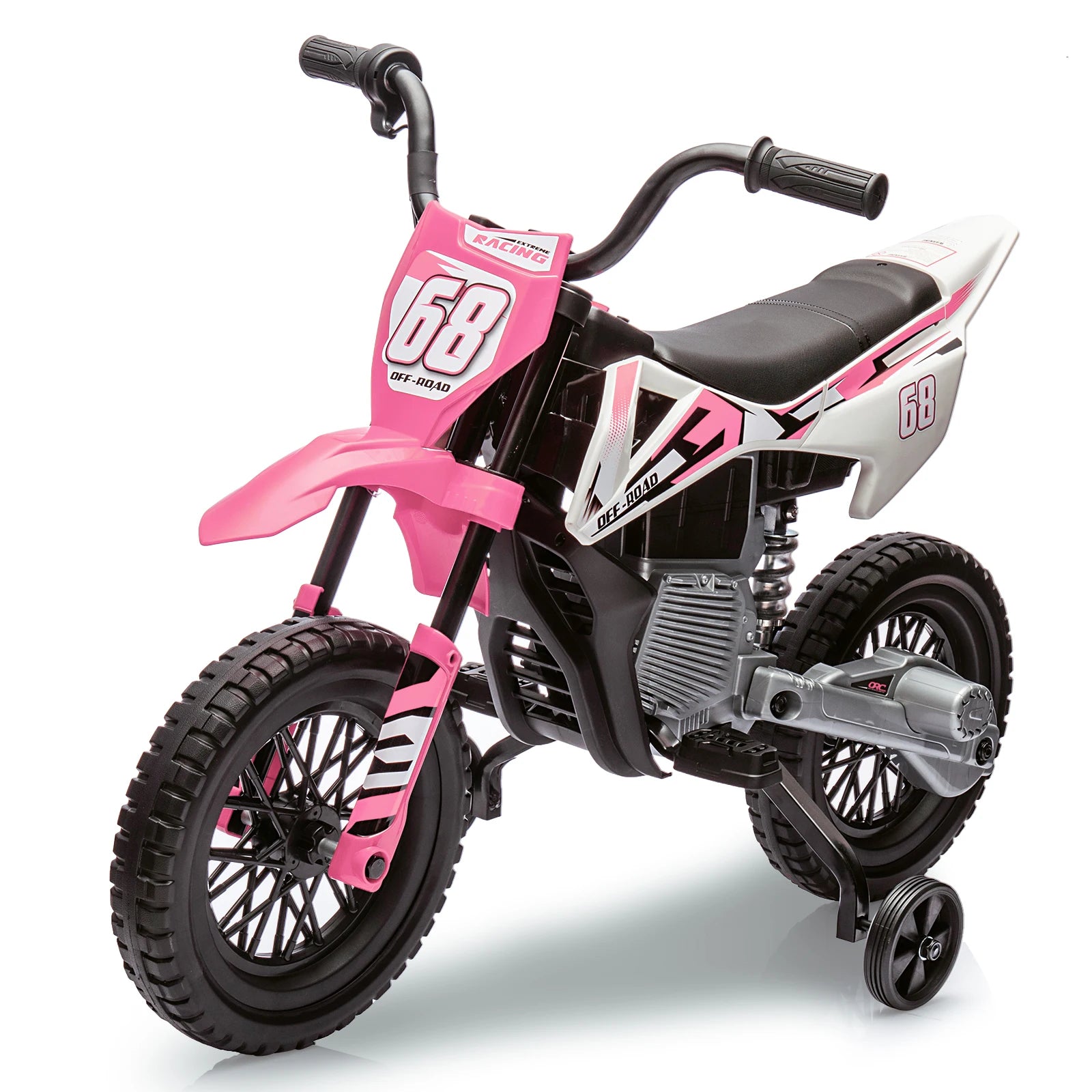 Moto eléctrica de motocross de 12 V para niños con ruedas de entrenamiento, acelerador de puño, velocidad máxima de 3 mph y música