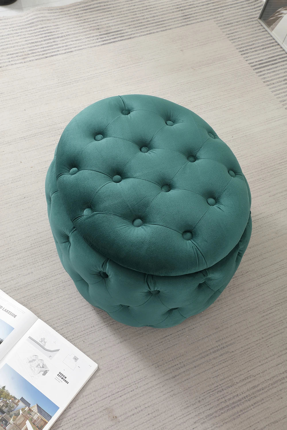 Puf otomano ovalado de terciopelo con capitoné moderno - Taburete reposapiés multifuncional con espacio de almacenamiento oculto para sala de estar o dormitorio