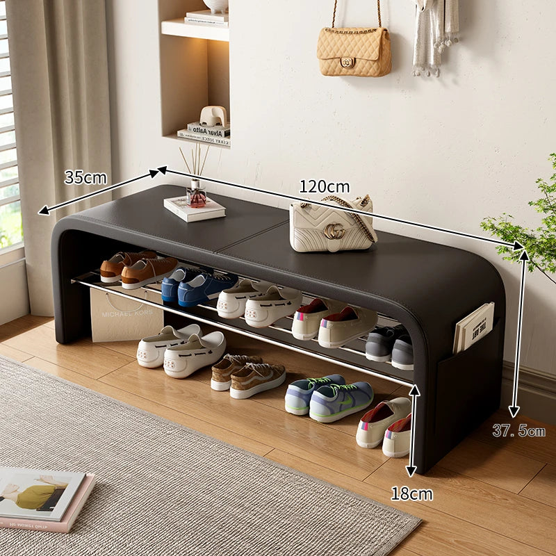 Taburete de cambio de zapatos de lujo ligero para el hogar, taburete para calzarse, zapatero, taburete integrado para el pie de cama