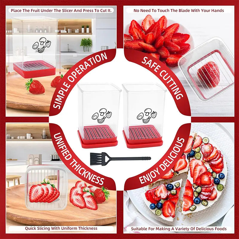 Cortador de frutas rápido con placa de empuje, cortador de huevos, fresas y plátanos, para hacer rápidamente ensaladas de frutas y verduras, utensilio de cocina