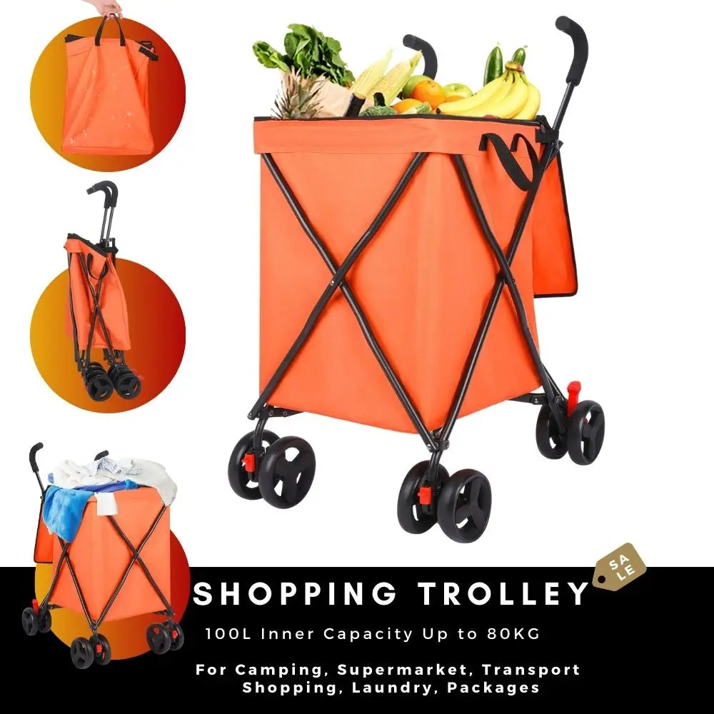 Carrito de compras plegable, 100L de capacidad, 80kg de carga, bolsa desmontable y lavable, carrito de supermercado compacto para uso urbano