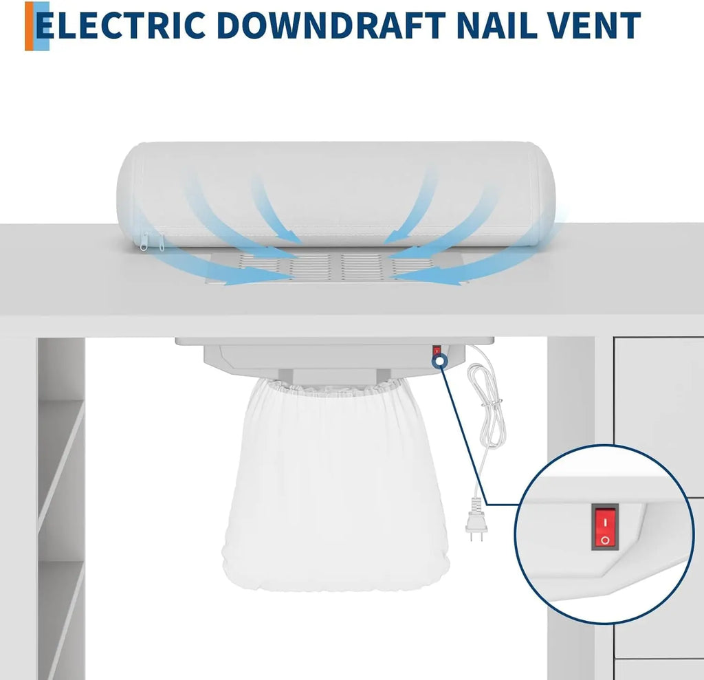 Manicure Table with Electric Dust Collector & Wrist Rest,Storage Cabinet, Nail Tech Desk Station for Beauty Salon & Home Spa