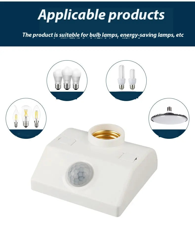 Portalámparas E27 inteligente 85V-265V 100W con Sensor de Movimiento PIR por Inducción Infrarroja y Control de Luz, Adaptador para Bombilla