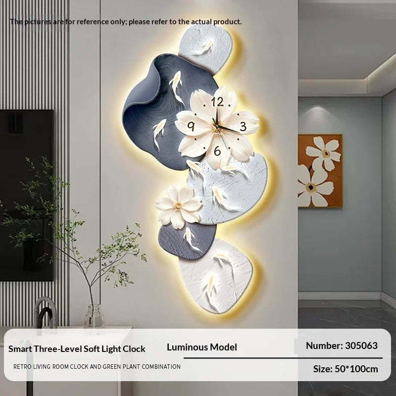 Reloj de Pared Moderno Minimalista Nueve Peces Koi Grande Silencioso Decoración del Hogar Sala de Estar Dormitorio Fondo de TV Sin Perforaciones