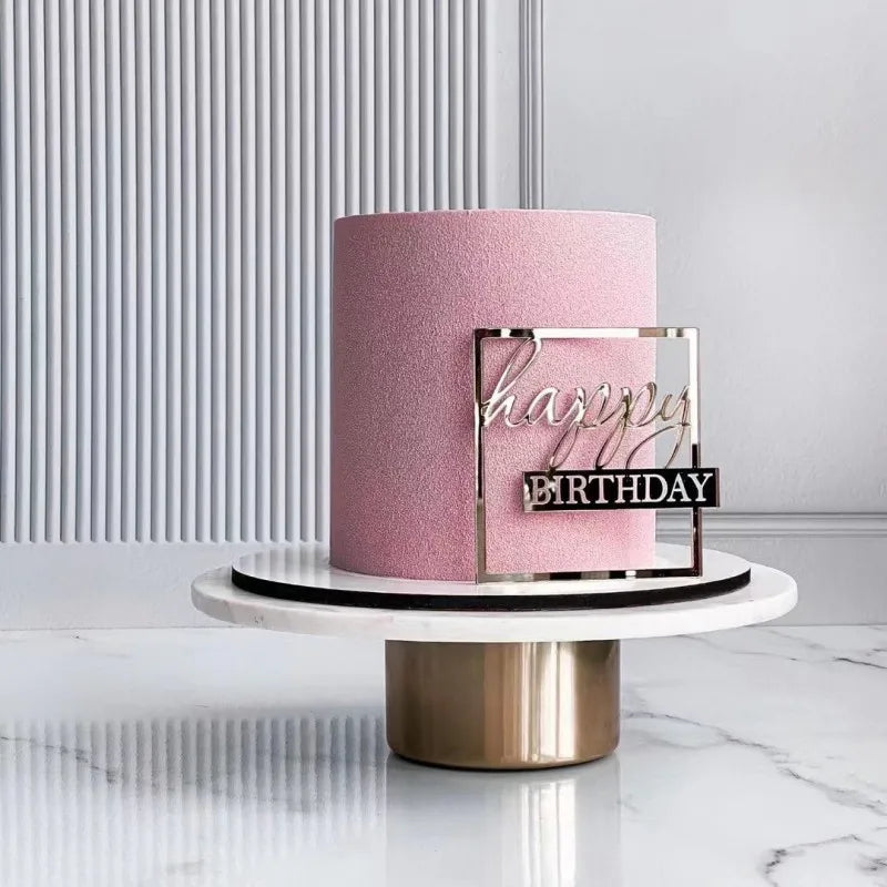 Flank Round Happy Birthday Cake Toppers Rose Gold Top Grade Acrylic Kids Birthday Party Cake Topper Baby Shower Gift Decoration