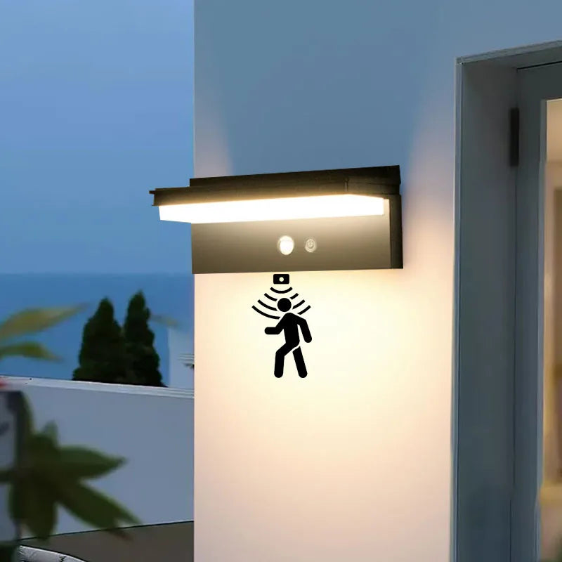 Luz de pared solar LED para exteriores, ahorro de energía, impermeable, sensor de movimiento, lámpara de pared para patio, villa, valla, iluminación de paisaje