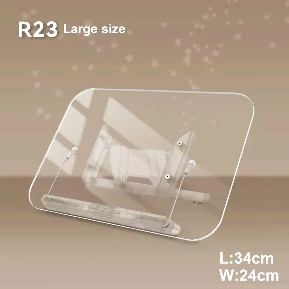 Nuevo soporte acrílico para libros con almacenamiento para lectura, soporte ajustable para libros con base giratoria de 360°, soporte elevador de escritorio plegable