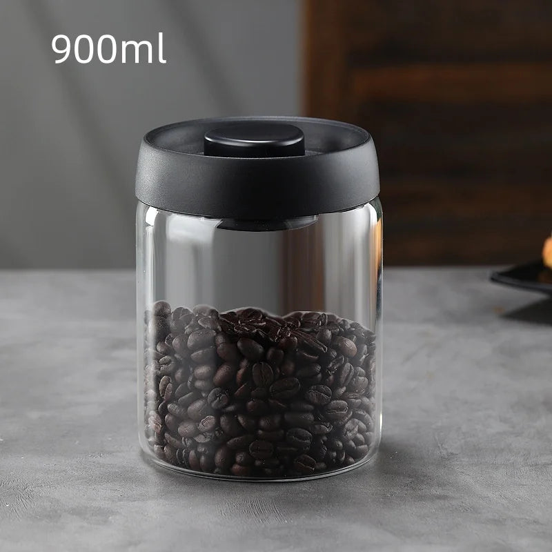 Tarro de café, vacío manual, a prueba de humedad, de almacenamiento, de cocina, de vidrio de borosilicato alto, tarro de té, tarro sellado para granos de café