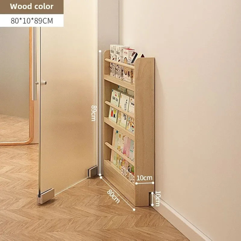 Estantería de madera maciza, estante de almacenamiento de varias capas de pie montado en la pared, estantería para el hogar, estantería delgada detrás de la puerta