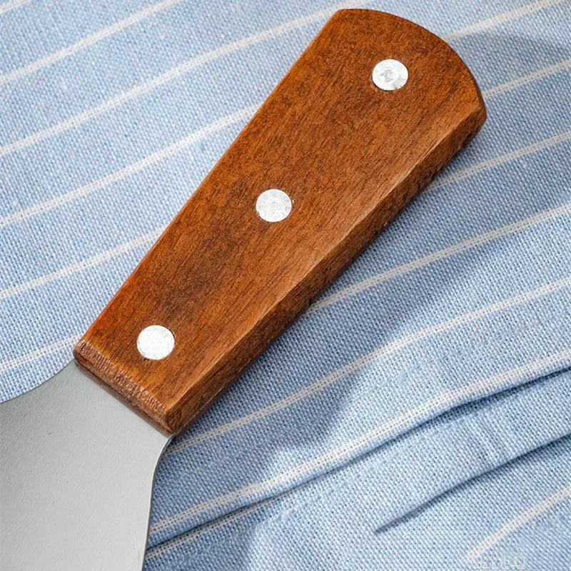 Espátula Oblicua de Acero Inoxidable con Mango de Madera para Carne, Hamburguesas, Panqueques, Pizza, Raspador, Pala, Utensilios de Cocina para Barbacoa