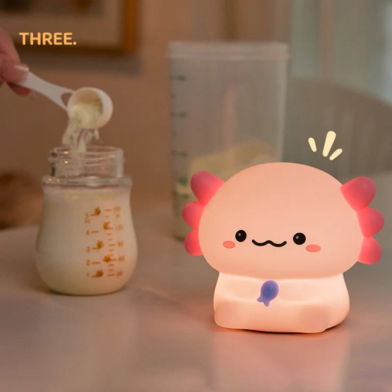 Luz de noche de silicona con diseño de ajolote, bonito, recargable por USB, con control táctil, luz de noche para dormir, regalo de cumpleaños para niños