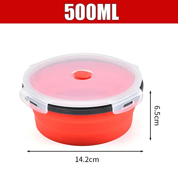 Fiambrera plegable de silicona redonda, cuenco plegable para microondas, fiambrera portátil plegable, ensaladera con tapa