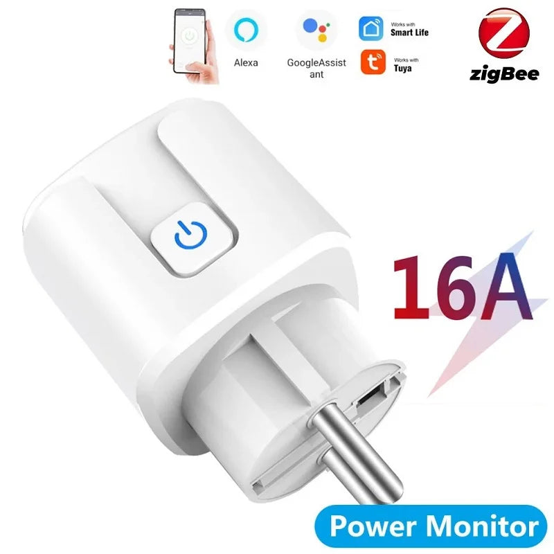 Enchufe inteligente TUYA WiFi/Zigbee Enchufe UE 16A/20A con monitor de energía Función de temporización Control de voz Funciona con Alexa GoogleHome