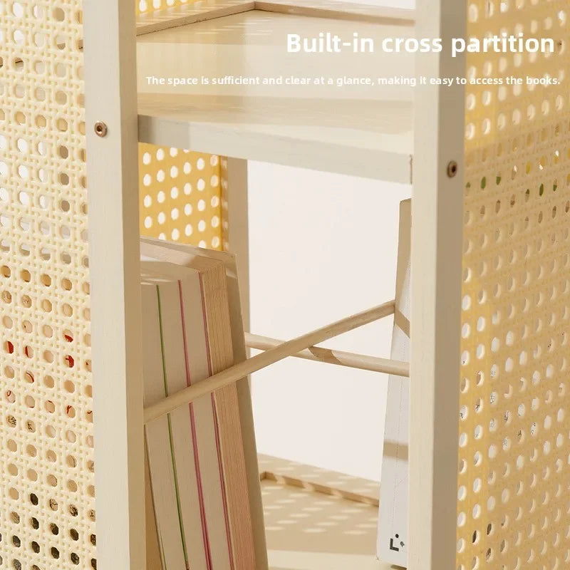 Estantería giratoria de madera maciza, librería de 360 grados, almacenamiento multicapa, estante de suelo extraíble para sala de estar o habitación infantil.