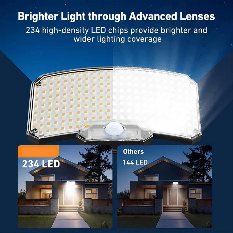 Luz solar exterior superbrillante con sensor de movimiento, lámpara LED de pared para jardín con energía solar fuerte, IP65 resistente al agua, 3 modos de trabajo