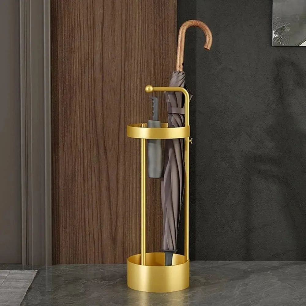 Paragüero dorado/negro, ahorra espacio y es resistente a la oxidación, paraguero de metal moderno, perfecto para uso en el hogar y la oficina