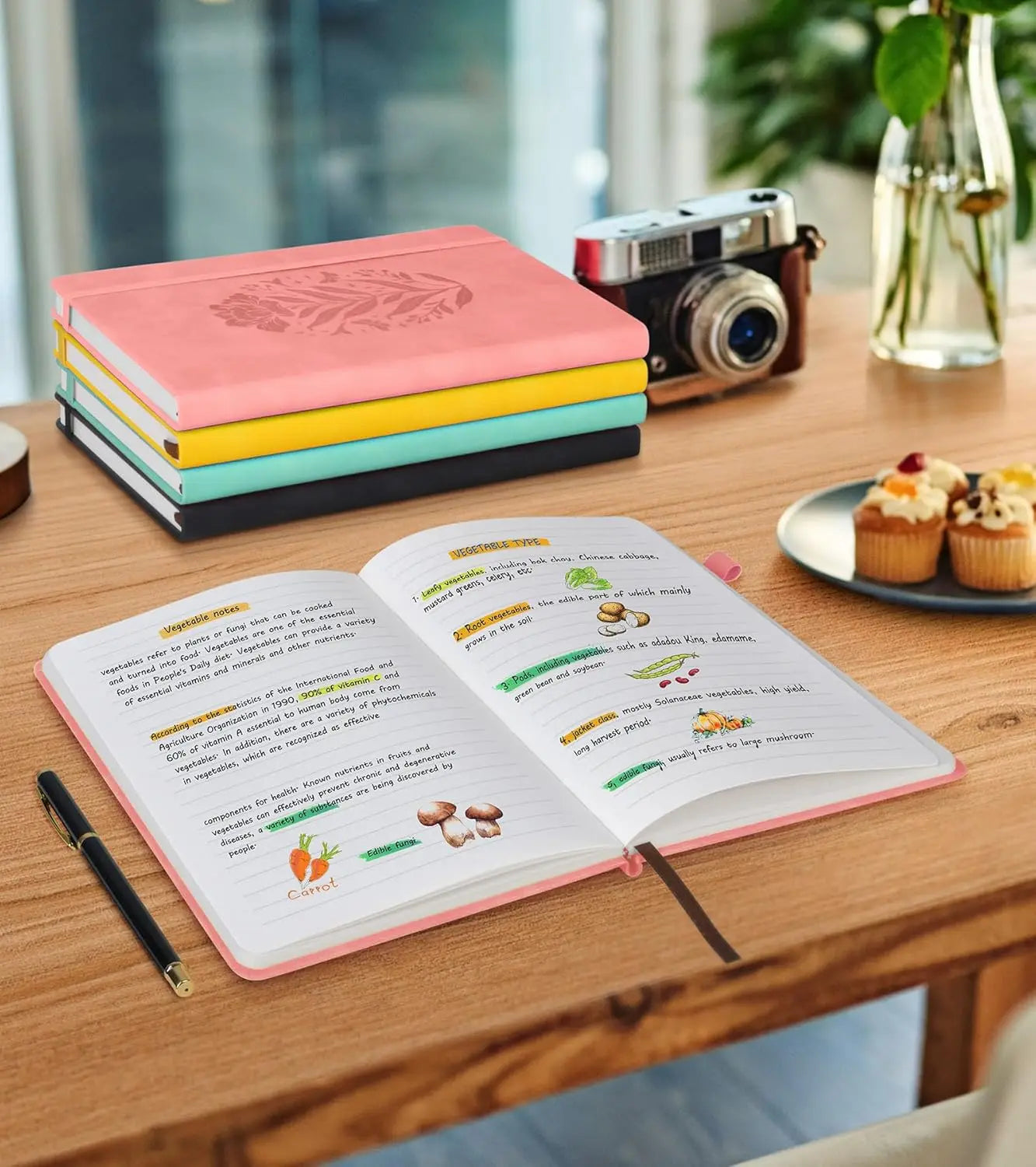 Cuaderno de piel con tapa dura A5 rosa para mujer, 200 páginas rayadas con cierre elástico, perfecto para escribir y viajar