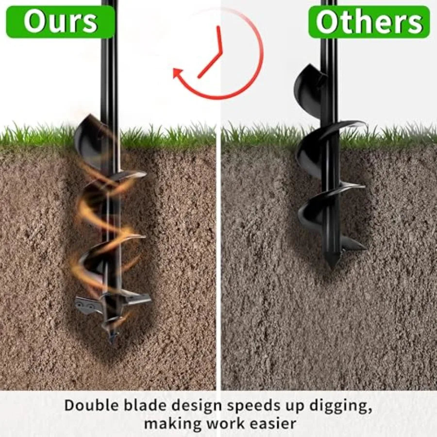 Broca espiral para plantarDiseñada para suelos duros y rocosos Ahoyador de alta resistencia con punta de cuchillas dobles afiladas mejoradas para jardín