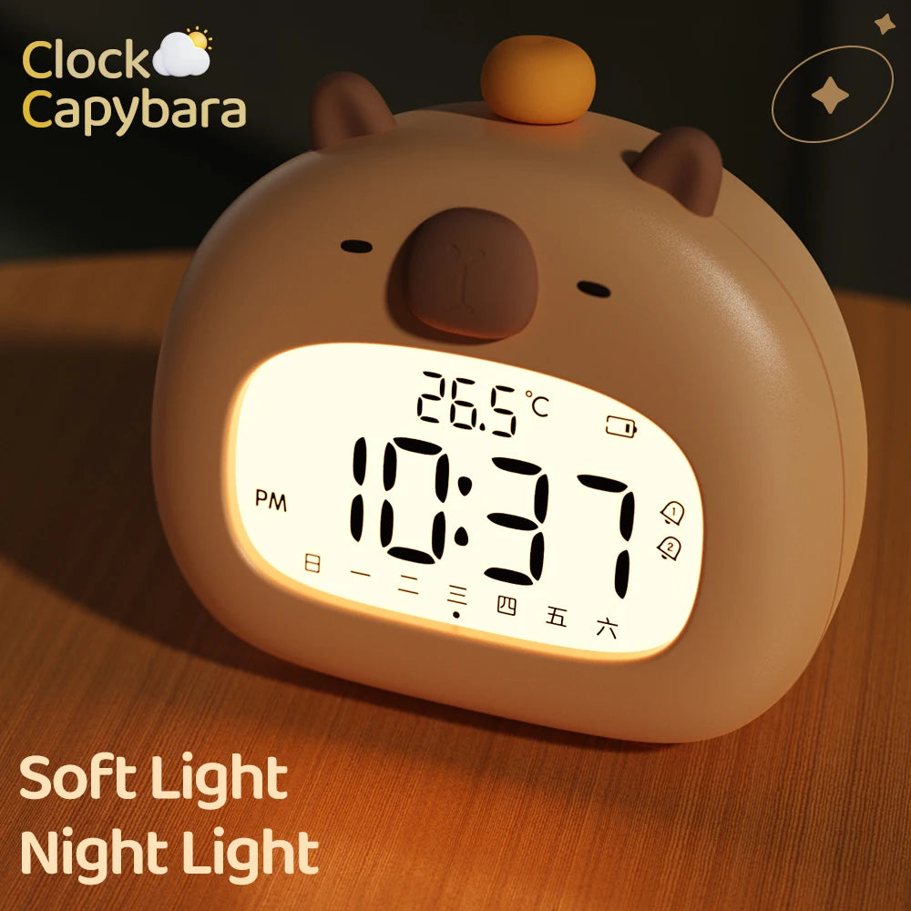 Luz de Noche LED Capibara Lindo Reloj Despertador Capibara Recargable USB Temporizador Decoración de Escritorio Adornos de Reloj Despertador Regalo para Niños