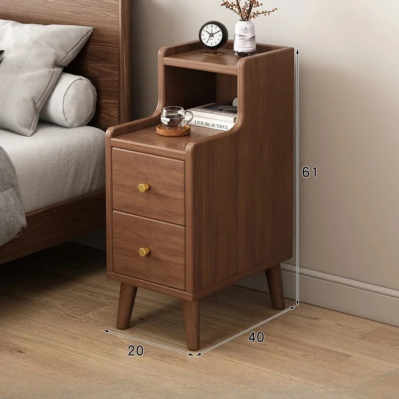 Mesita de noche moderna de estilo chino nuevo - Mesita de noche estrecha de madera maciza con cajón de almacenamiento, muebles de dormitorio minimalistas