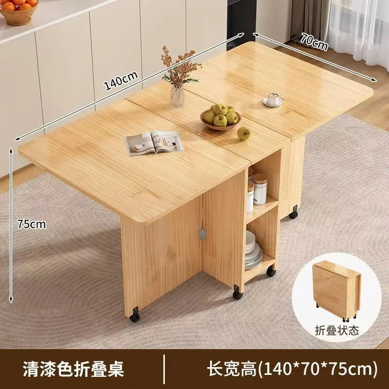 Mesa de comedor plegable de madera maciza, mesa de comedor pequeña de hogar, mesa plegable móvil rectangular multifuncional