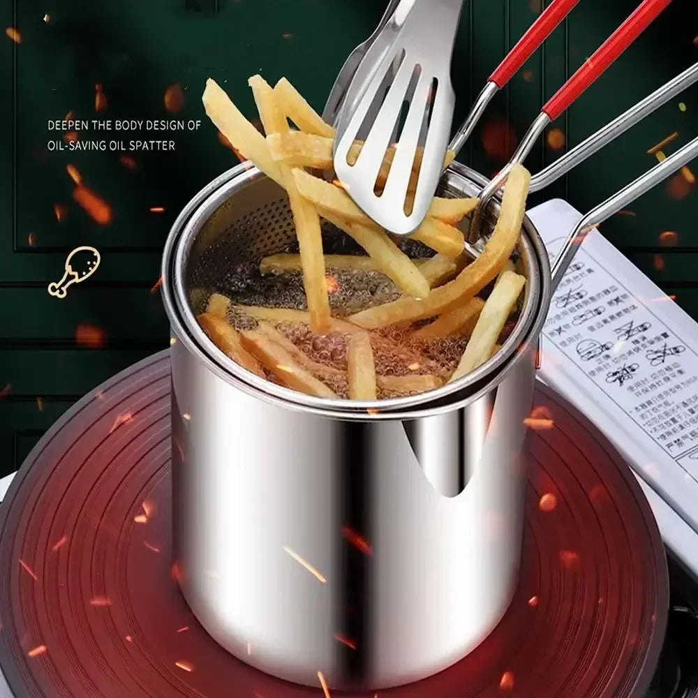 Freidora de Acero Inoxidable con Cesta, Multiusos para el Hogar y Uso Comercial, para Tempura y Pollo Frito, Base Antideslizante, Asa Fría al Tacto