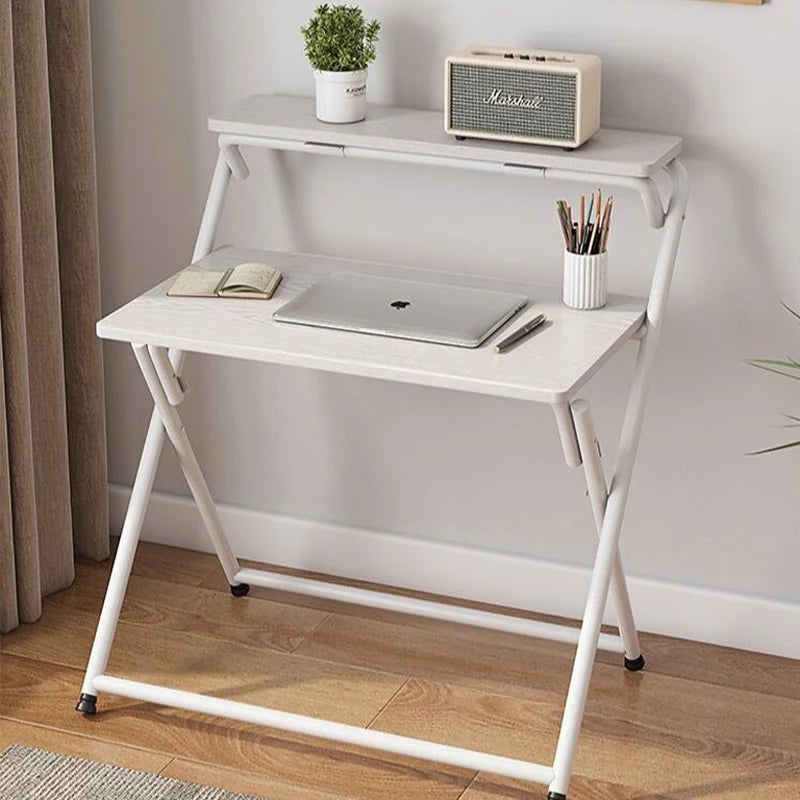 Mesa Plegable Doble Estantes Apilables Mesa Plegable para Computadora que Ahorra Espacio, Uso para Escribir, Estudiar, Jugar y Oficina