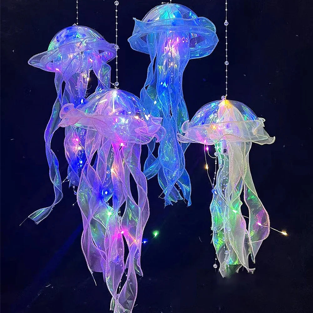Medusas Lámpara de Noche Colorida con Batería de Botón, Linterna Colgante de Techo con Cinta y Cuentas, Bombillas LED para Dormitorio de Niños