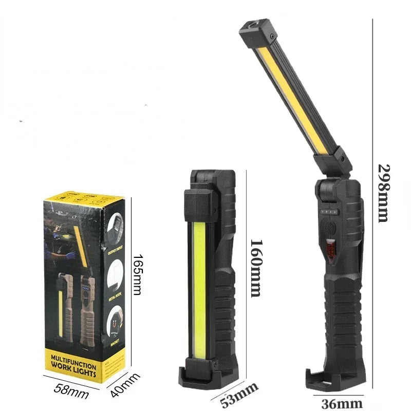 Linterna LED plegable portátil, imán potente, luz de trabajo COB, recargable tipo C, reflector de emergencia, linterna de camping para exteriores