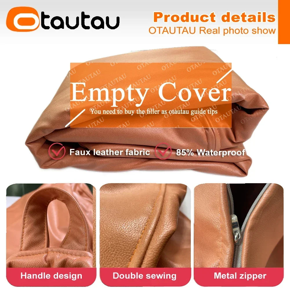 OTAUTAU Funda de puf grande de piel sintética de 4 pies sin relleno, chaise lounge puf para exteriores, salón de juegos, películas, saco Puff DD004