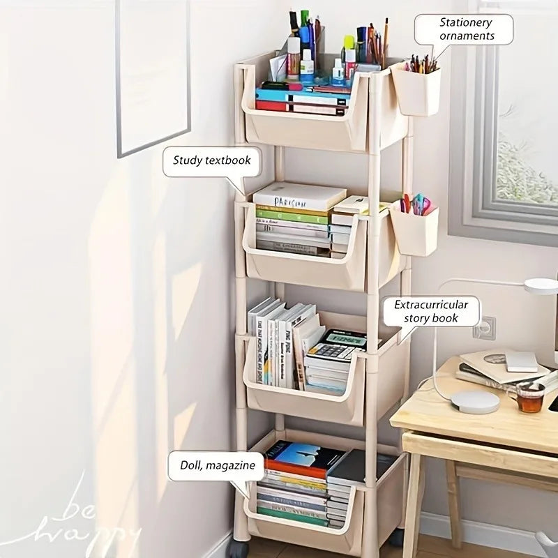 Estante de almacenamiento de 5 niveles Carro de almacenamiento Estantería - Estante de almacenamiento móvil con ruedas para sala de estar Dormitorio Estantería para libros