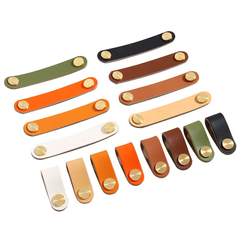 Tirador de Perilla para Cajón de Gabinete de Cuero y Latón Colorido, Herrajes Sólidos de Alta Resistencia para Muebles de Cocina, Baño y Dormitorio