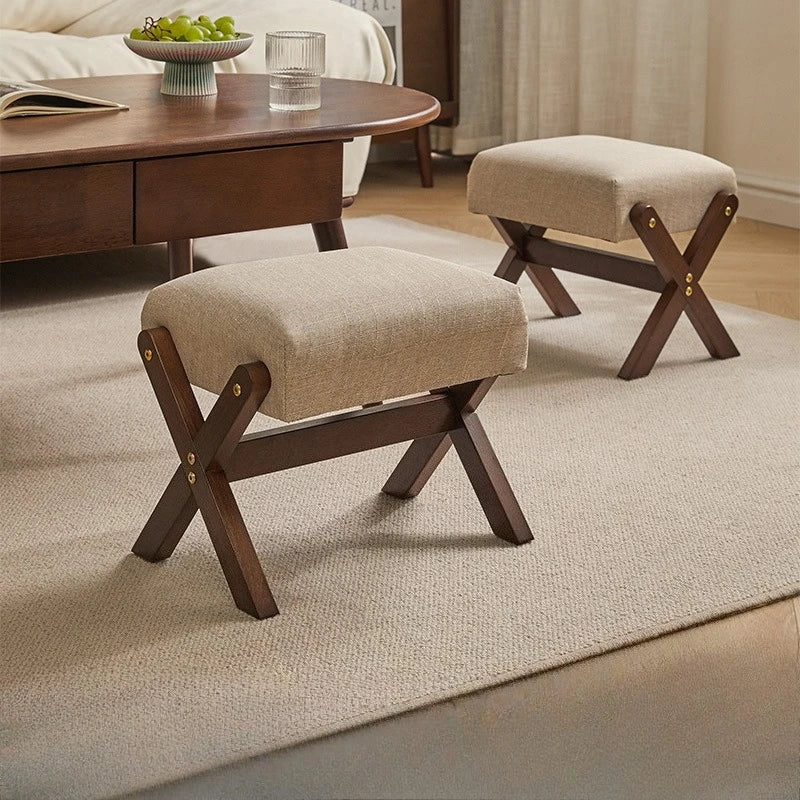 Solid Wood Footstool Soft Household Shoe Bench Doorway Stool Living Room Small Bench Sitting Stool for Bedside Dressing Room