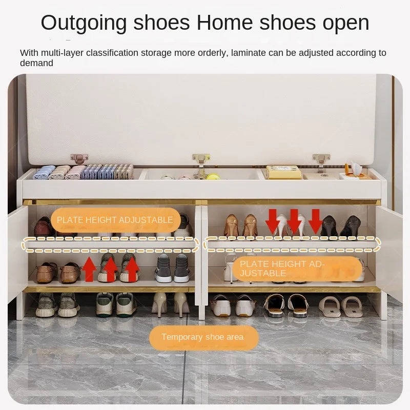 Banco para cambiarse los zapatos, banco zapatero para entrada del hogar, se puede sentar en el zapatero, asiento suave, almacenamiento integrado, mueble bajo